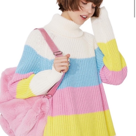 Lazy Oaf Colorful Striped Turtleneck Sweater Sz S - Picture 4 of 4